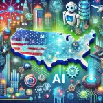 A map of the USA with a robot and electronic components