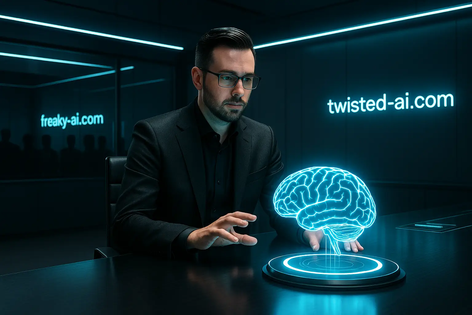 corporate executives controlling a glowing AI system AI Oversight Challenges
